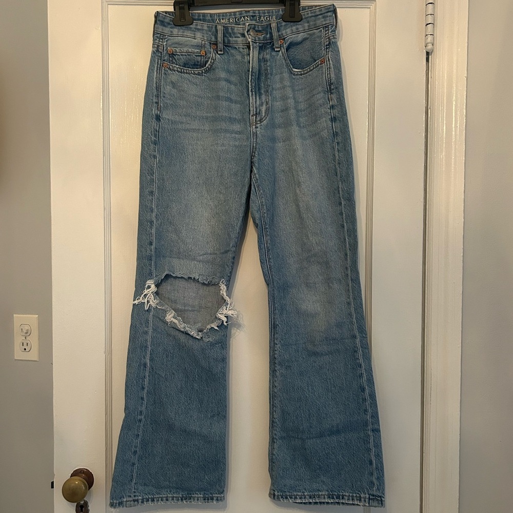 American Eagle Outfitters Women's Blue Bootcut Ripped Jeans